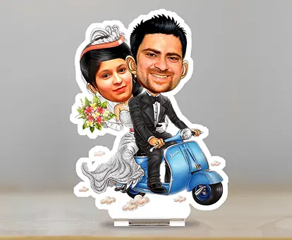 Couple Caricature on Scooter